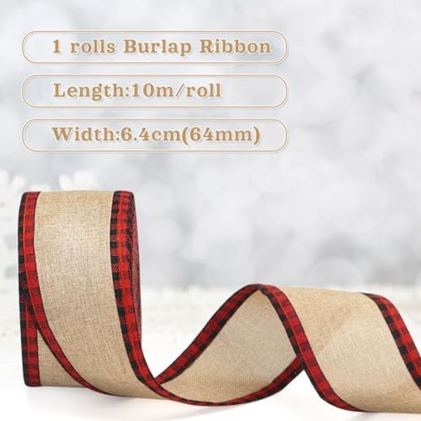 11 Yards Buffalo Plaid Burlap Bånd, Sort Rød Ternet Burlap Bånd, Ternet Kant Tråd Bånd, Tråd Bånd til Gave