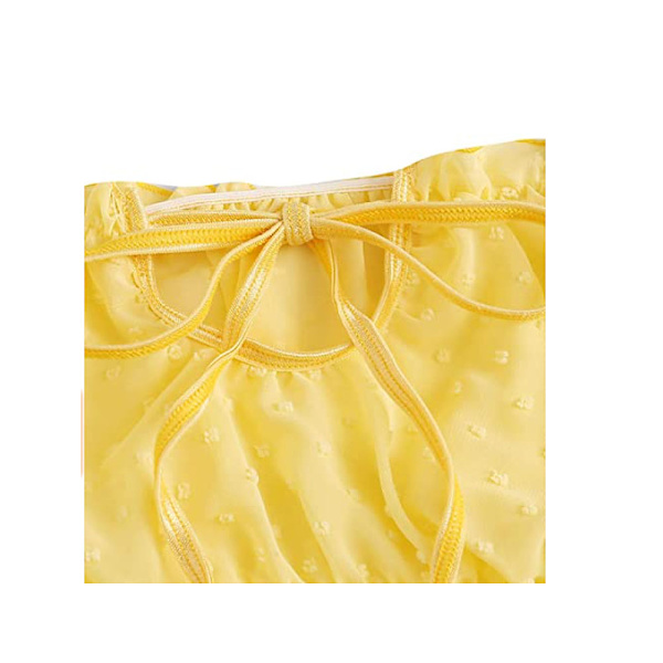 Dam Lingerieset med Självbindande Rynkad Kant i Dobby Mesh - Sexig BH och
