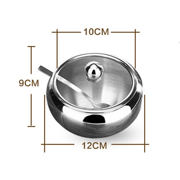 Sukkerskål i rustfritt stål med gjennomsiktig lokk og sukkerskje
