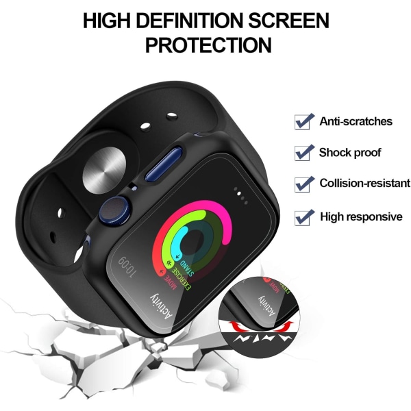 （Rød） Deksel kompatibel med Apple Watch 44MM, 2-i-1 beskyttelse PC-herdedeksel og HD-herdet glass