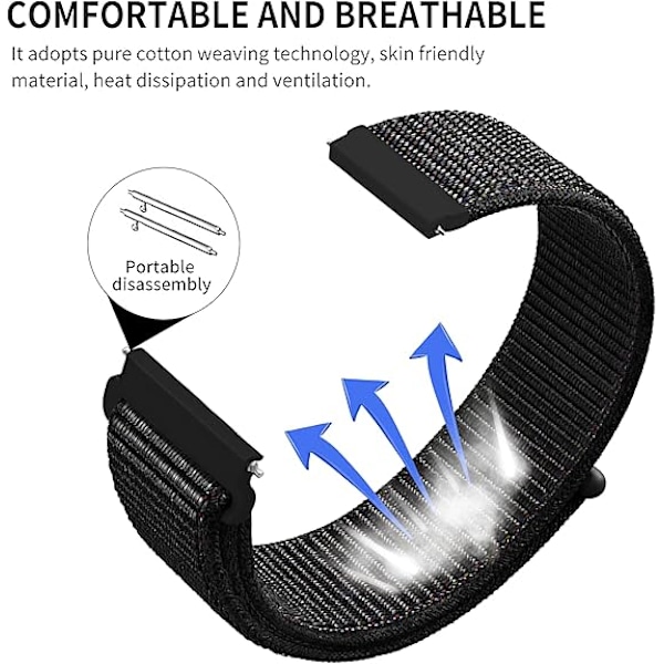 (Röd+Svart 20mm) 2 Justerbara Nylonarmband för Klocka med Rostfritt Stålspänne för S