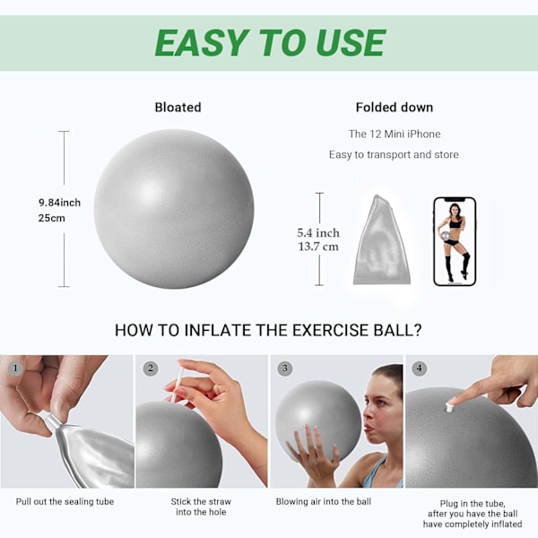 25 cm pehmeä pilatespallo/pieni jumppapallo - minijoogapallo, core-pallo, balettipallo, pieni ex Grey