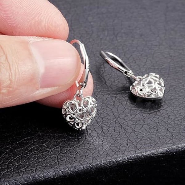 925 Sterling Sølv Fransk Stil Leverback Øredobber, Hjerte Dingle Drop Øredobber for Kvinner Hypoallergeniske Smykker
