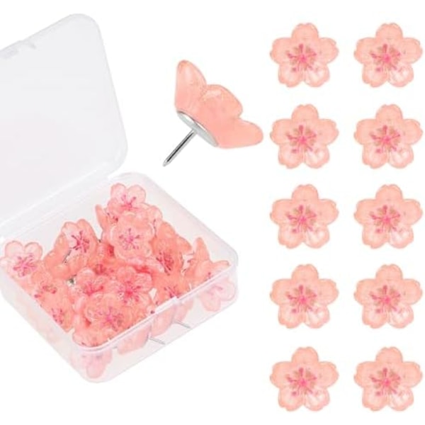 30 stk Sakura Push Pins Rosa Harpiks Sakura Push Pins med Glitterpulver Rosa Blomst Dekorative Tommelnagler Kirsebær Push Pin