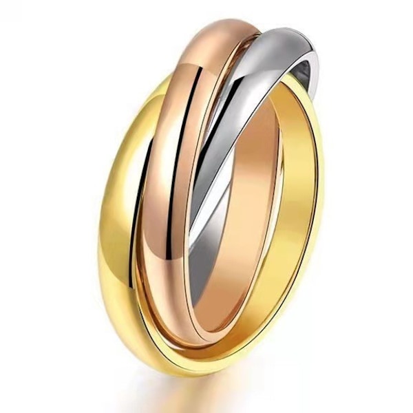 Ring Kvinna Man (56mm) 3 Ringar Sammanflätade Stålpläterad Golde
