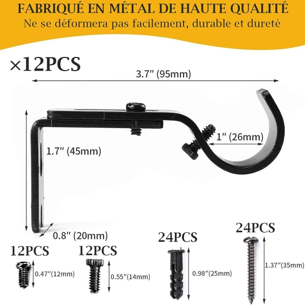 12 stk Justerbare Gardinstangbraketter, Justerbar Gardinstang