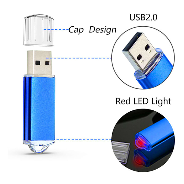 stk. 32GB USB 2.0 Flash Drive med nøglering 32GB Vandtæt Jump Drive Memory Stick til Computer Backup, Laptop