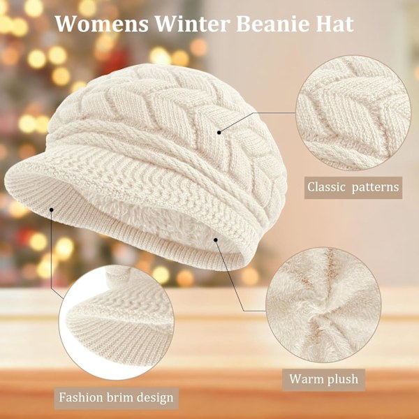 Vinter Beanie til Kvinder - Varmt Strikket Slouchy Uldhue med Skygge