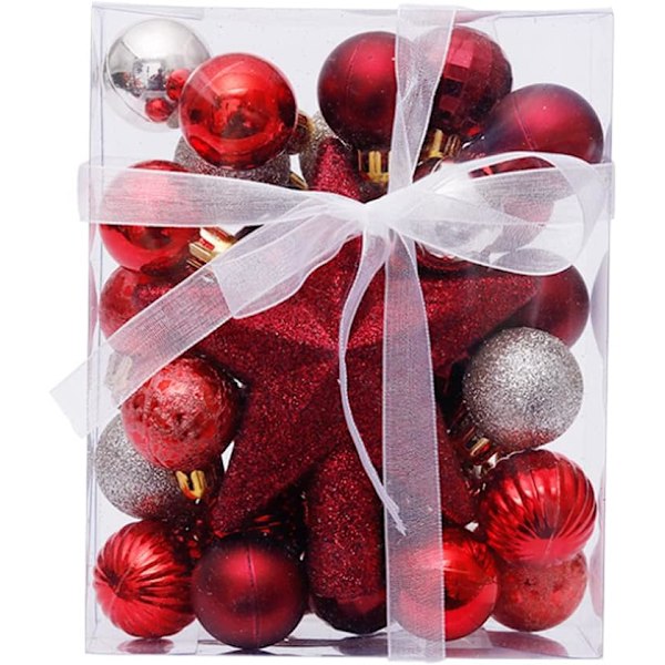 30 stycken Mini Plast Julgranskulor Dekorationer Ornament Julgranshängande Dekorationer med Stjärna