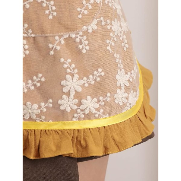 1 st Unisex Kockförkläden Retro Bomull Maid Kort 2 Fickor Midja Servitör Servitris Halvförkläde