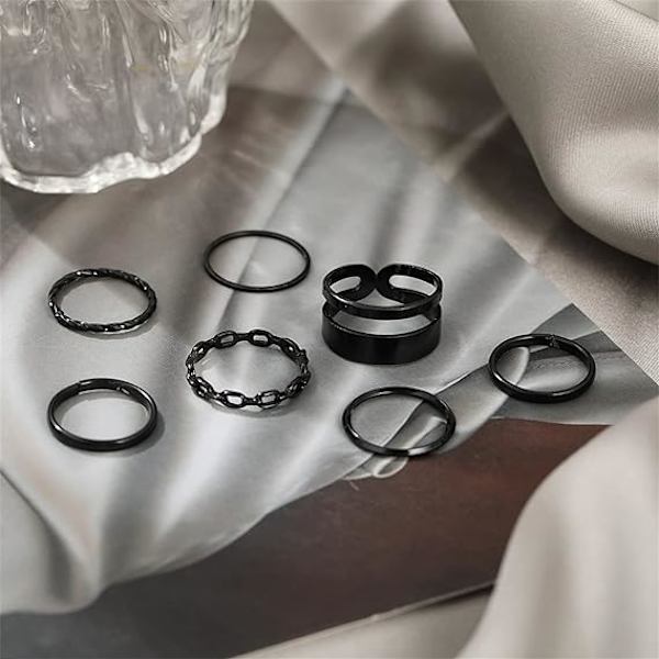 Svart damringset Knuckle Girls Snake Chain Stacking Ring Vi