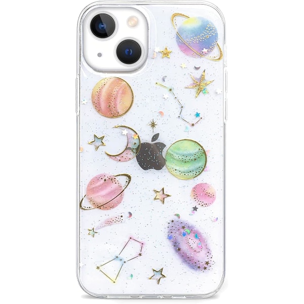 iPhone 13 Tähtikuosi Kotelo, Läpinäkyvä Pehmeä Silikonikotelo Bling Tähti Kuu Avaruus Kiiltävä Ultra Ohut Kimalteleva P