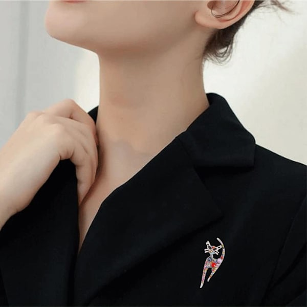 Rhinestone Cat Brosch Pin för Kvinnor Flickor Silverpläterad Mode Söta Färgglada Kristaller Ani