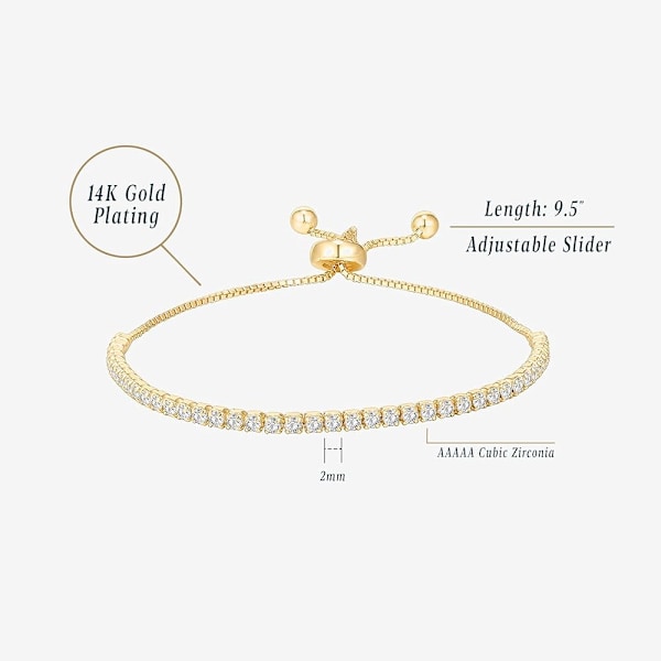 Cubic Zirconia Klassisk Tennis Armbånd til Kvinder - Justerbar Slider