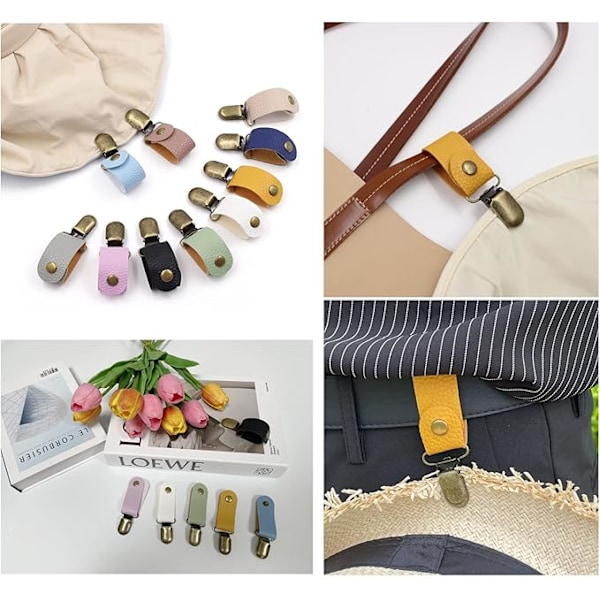 2 STK. Hatteclips til Rejser, PU Læder Hatteclips, Hatteclips til Bagage, Multifunktionel Andenæb Hatteclips, Hatteledsager Ou