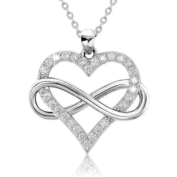 Oändlighetshjärta Halsband för Kvinnor, Kärlekshjärta Hänge med Kubisk Zirkonia och Oändlighetshalsband, 925 Sterling Silver