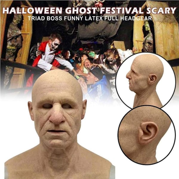 Halloween Full Head Mask, Latex Gammal Man Mask Vuxen Nyhet Horror Masker för Halloweenfest Cosplay