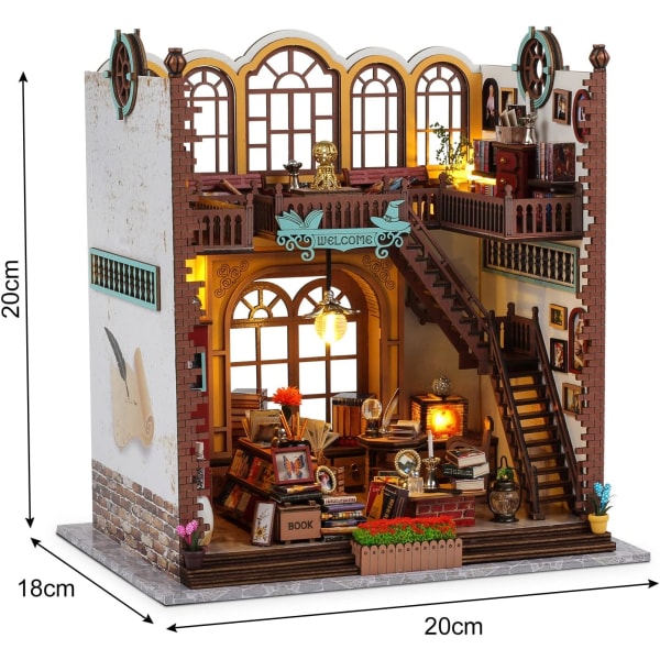 Cuteefun Bokhörna DIY, 3D Träpussel Bok Svans, Bokhörna Hylla Infoga, DIY Dockhus Kit, Säng