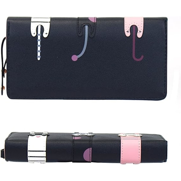 Mini Falskt Läder Bifold Söt 3 Katter Blixtlås Clutch Väska Underbar Lång Söt Katt Plånbok Handväska för Black
