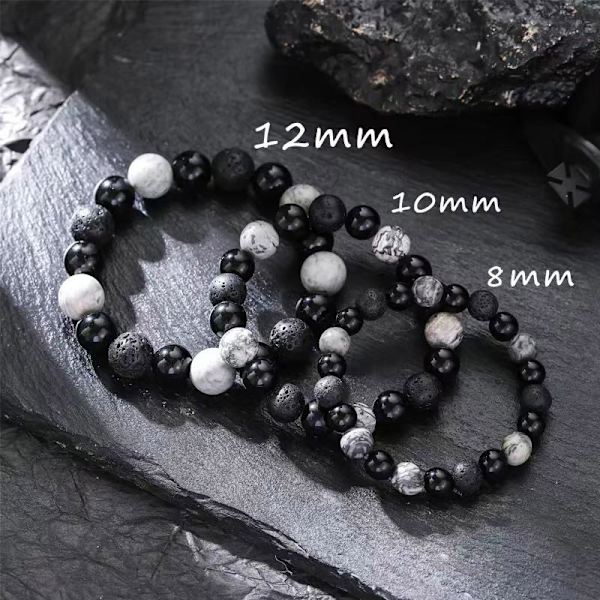 3PCS Vulkaninen kivi musta akaatti kartta kivi helmillä rannekoru (8mm+10m