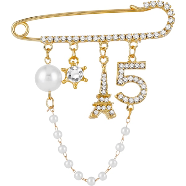 7×6×1cm Nummer 5 Lapel Pins og Broscher Vintage Imiterende Perle Rhinestone Krystal Broche Pin til Kvinder Rhinestone Jewe