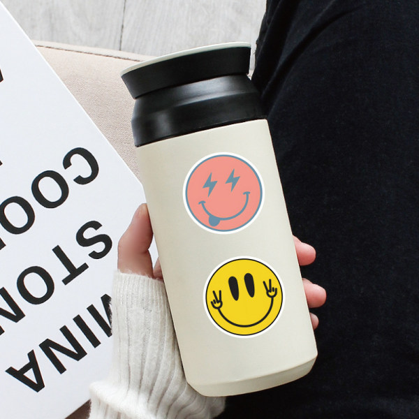 100 stk Søte Smiley Face Stickers, Vanntette Vinyl Stickers med