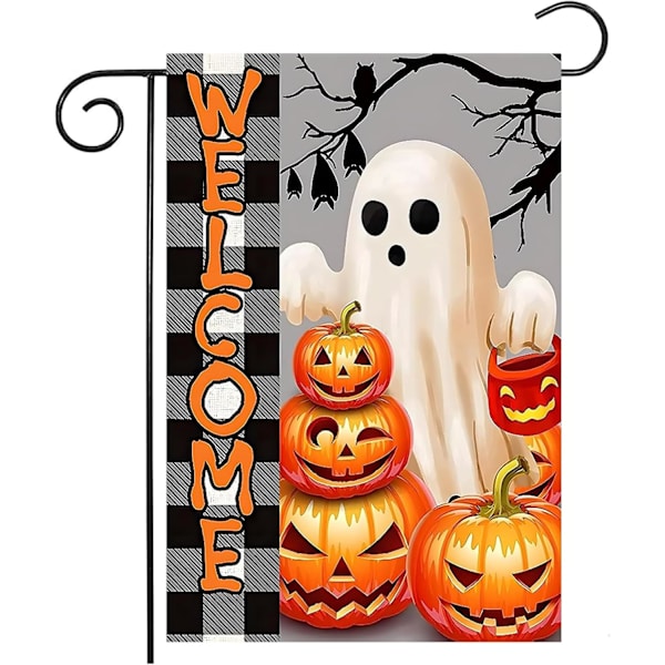 1 st  Välkommen Trädgårdsflaggor 12x18 Dubbelsidig för Utomhus, Halloween Trädgårdsflaggor för Utomhusdekoration, Pumpa Spöklikt Garde