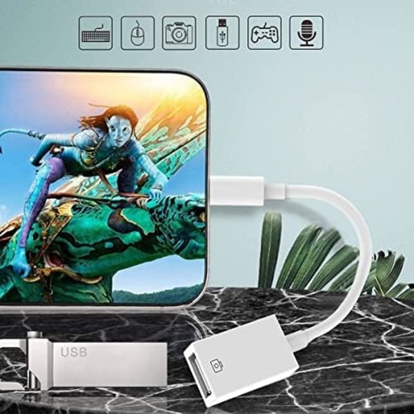 Lightning till USB-kameraadapter för iPhone/iPad, USB 3.0 OTG-kabeladapter för att ansluta kamera, USB-minne