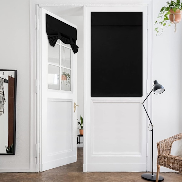 Mörkläggande franska dörrgardiner för dörrfönster, gardiner för glas, termiskt isolerade upprullningsbara gardiner för sovrum, svart, B66 x L102 cm