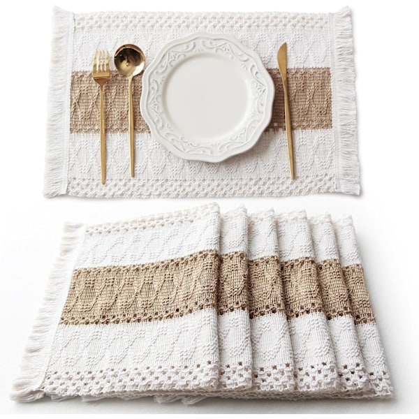 Boho-tabletit, 6 kpl, joulutabletit, syystabletit, makramee-pöytäkoriste ja maalaistalon tyyliset tabletit, luonnonvärinen C