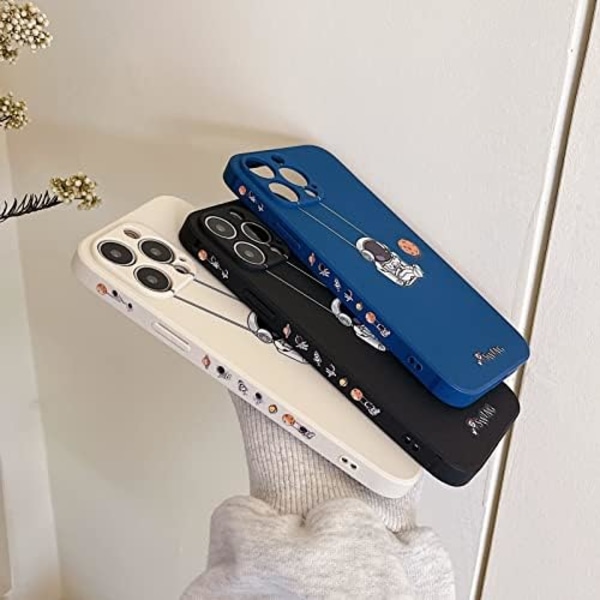 Sött skal för iPhone 16 Pro Max, Cool tecknad gungande astronaut planet måne design snygg TPU stötfångare stötsäker halkfri