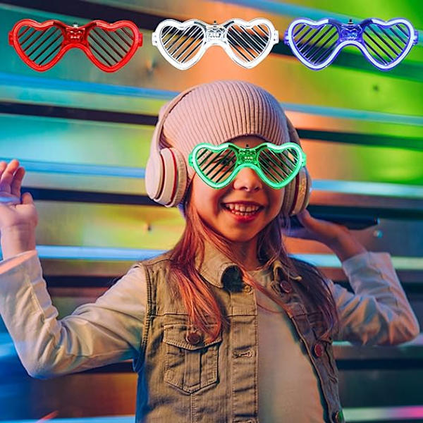 （Hjerteform）4 stk. LED-briller, blinkende LED Cyberpunk-briller til diskofest, cosplay,