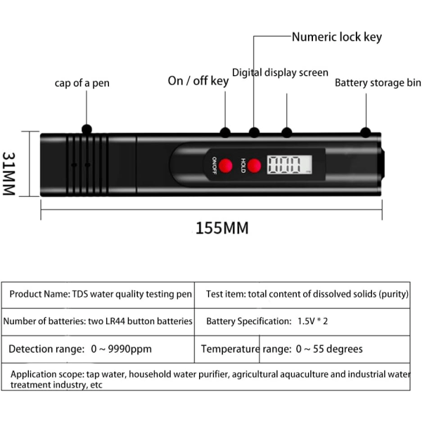 Høy presisjon vannhardhetsinstrument TDS pH-tester vannkvalitet