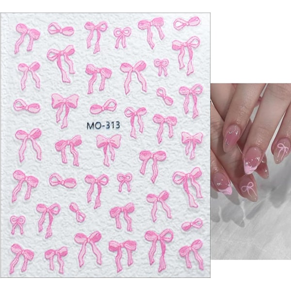 3 ark 5D Präglade Rosett Nagelstickers för Nagelkonst Självhäftande Rosett Nageldekaler Vita Rosa Rosett Nagelkonst Stickers Design
