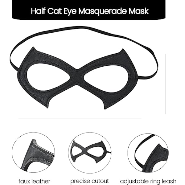 3 stk. Catwoman masker, maske til maskerade, kattemaske, sort Catwoman kostume, halv ansigtskat, killinge læder m