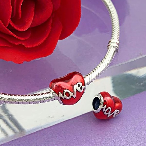 (Punainen sydän) Heart Love Charms 925 Sterling hopea naisten charmihelmi