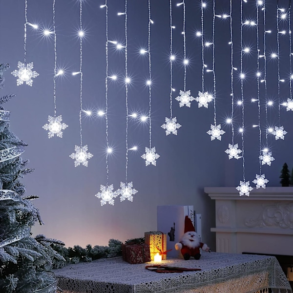 Julgransljus 3,5 m 96 LED-snöflingor ljusslingor Juldekorationer för inomhusbruk