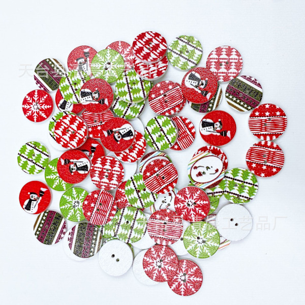 100 stk 2-hulls Blanke Syknapper i Assorterte Farger & Mønstre for Håndverk DIY Julepynt (Blandet Farge, 15mm)