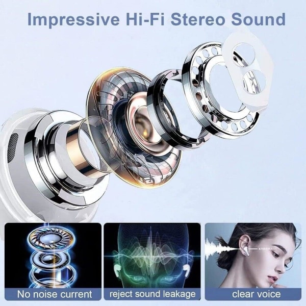 Trådløse Bluetooth høretelefoner 5.3 HiFi Stereo Lyd, Bluetooth Spo