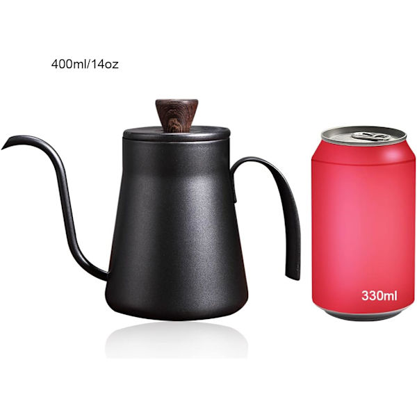 (400ml Snabb Uppvärmning Matt Svart) Kaffe Gåshals Vattenkokare Lång Smal Pip Kann Rostfritt Stål Häll