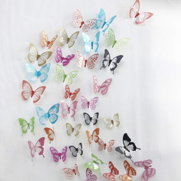 38 stykker 3D farverige krystal sommerfugl vægklistermærker med klæbemiddel
