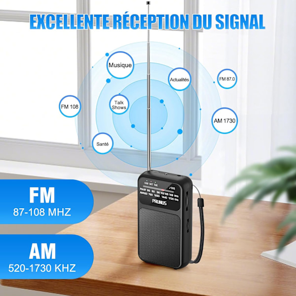 kpl Musta Pieni Kannettava Radio, Tasku FM Radio Ladattavalla 800mAh Akulla, Erinomainen Vastaanotto, Transistori Paristoradio Ihanteellinen Kävelyyn ja