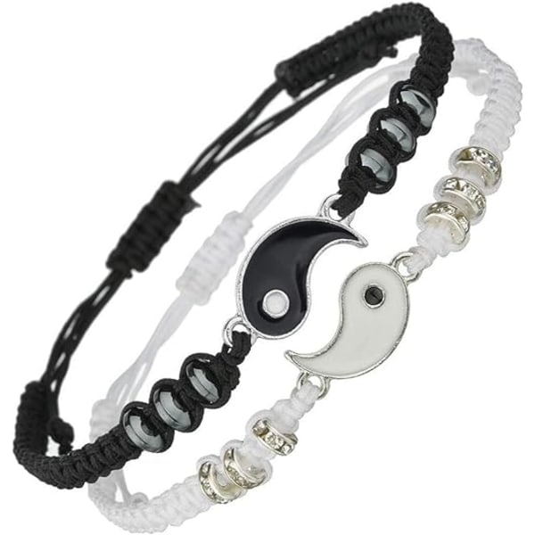 (Silver Tai Chi) Armband 2 stycken matchande Yin Yang justerbar rep armband lämplig för par F