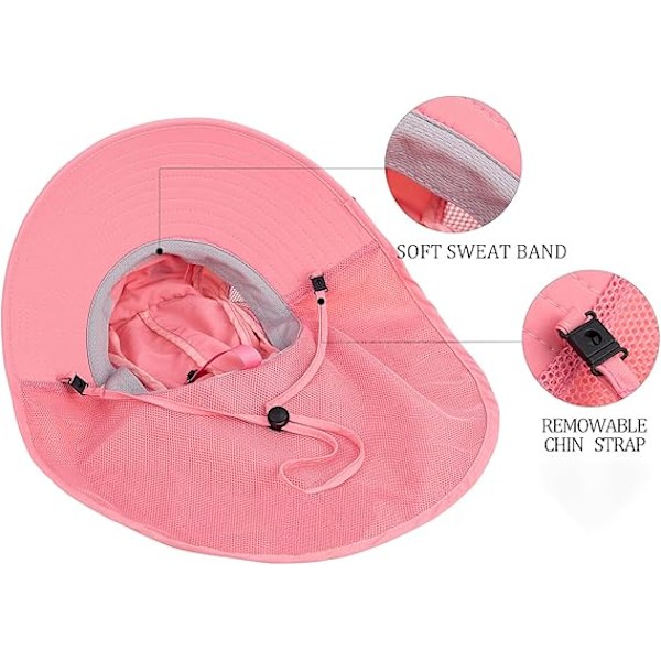 (Pink Bunny) 1 stk Børne Solhat UPF 50+ Drenge Piger Beskyttende Hat Bredbremmet Strandhat med Mesh og A