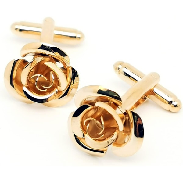 1 pair  Rose Gold Flower Shape French Shirt Jewelry Cufflinks Stainless Tuxedo Cuff Links Buttons With Gift Box for Busi