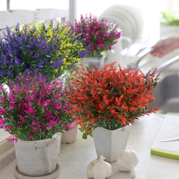 8 bunter utendørs kunstig lavendel falske blomster UV-bestandig S