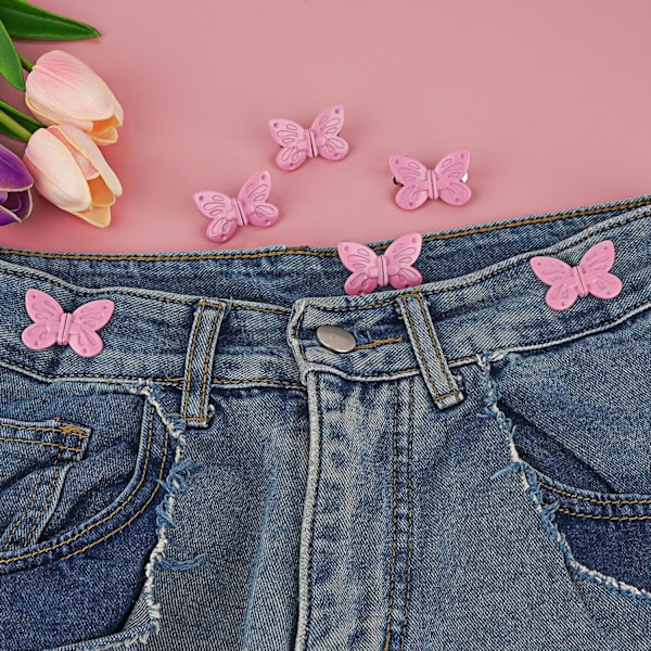 (6 st) Fjärils Knapp Jeans, Justerbar Fjärils Knapp för Jeans, Dekorativa Midjespännen, för Lösa Jeans, Inga Sömnads- och Verktygsknappar för Jeans P
