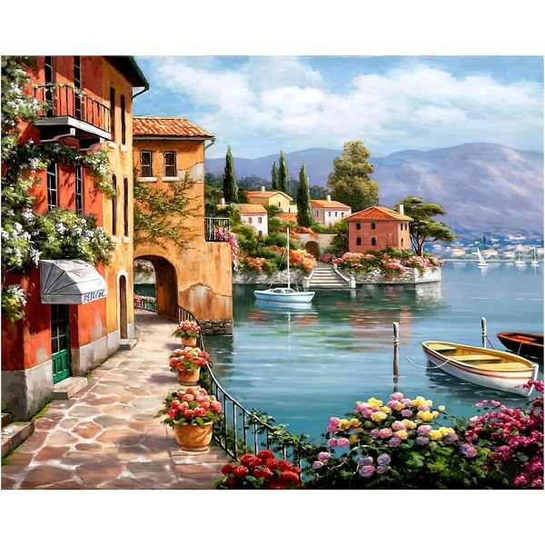 Lake Town Painting by Numbers for Adults, DIY Akryylimaalaus fo