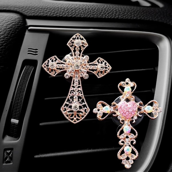 Ristikivillä Koristettu Auton Koristeklipsi, Auton Ilmanraikastin, Metalliset Auton Tuuletusaukon Klipsi, Bling Auton Tuuletusaukko, Henkilökohtainen Autotarvike