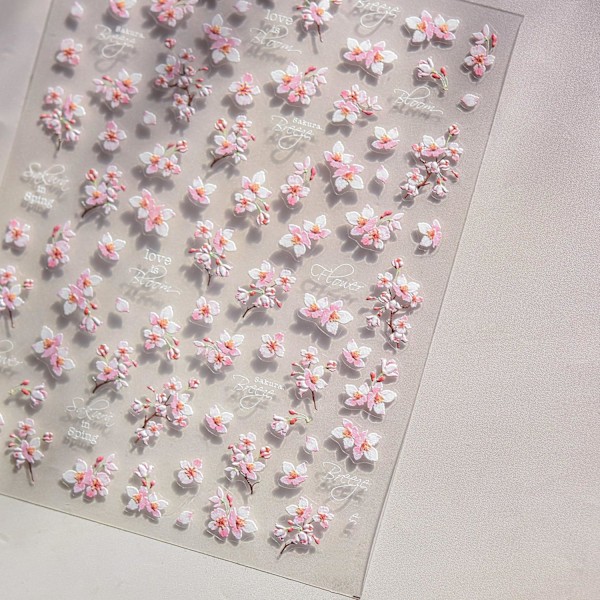 Vårblomma 5D Präglade Nagelstickers Rosa Sakura Blomma Nageldesign Blomster Nagelstickers för Nagelkonst Relief Kronblad Nageltillbehör för Kvinnor Flickor